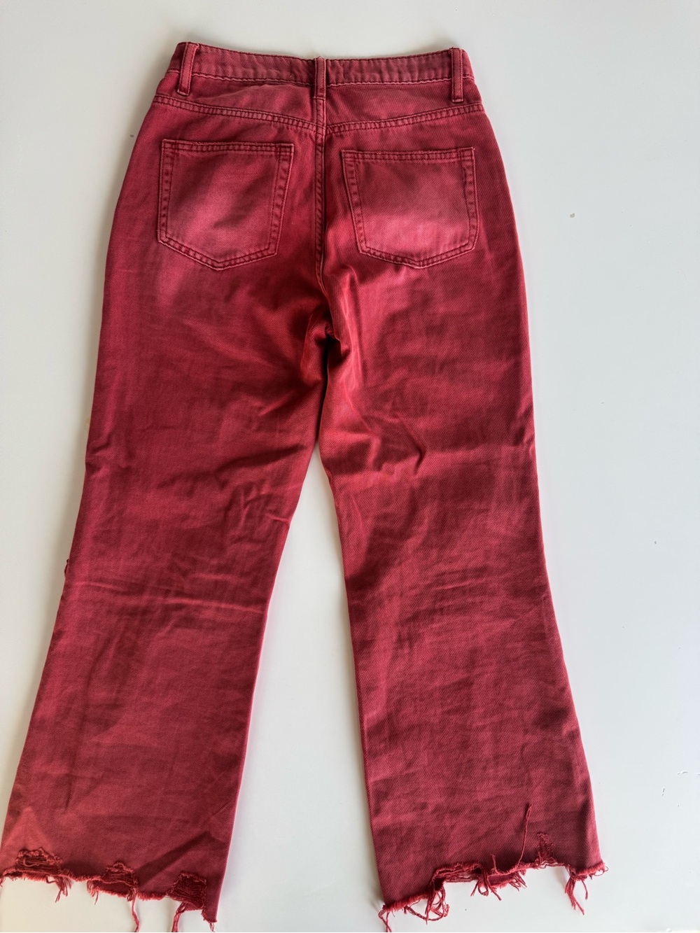 Women’s Red Distressed Ankle Jeans - Picture 2 of 4